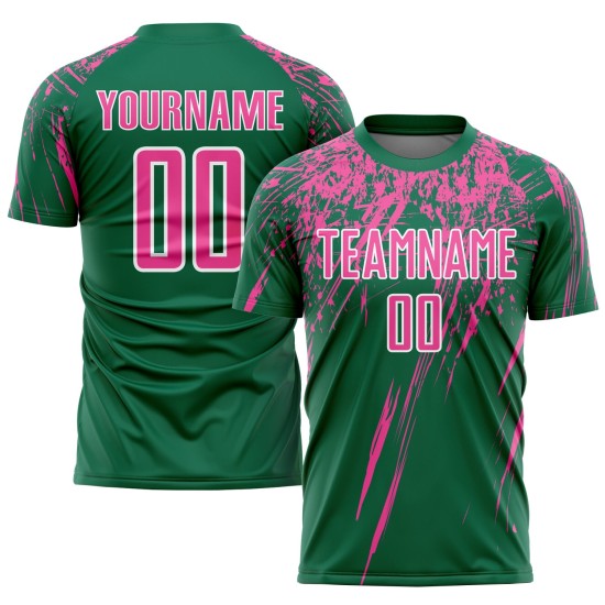 Camiseta de fútbol sublimada verde rosa y blanca personalizada Kelly