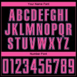 Camiseta de fútbol personalizada negra con sublimación de moda, con rayas rosa y azul claro Camiseta de fútbol personalizada negra con sublimación de moda, con rayas rosa y azul claro