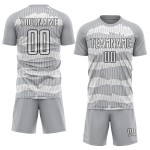 Camiseta de fútbol personalizada de sublimación, color blanco y negro, con rayas grises