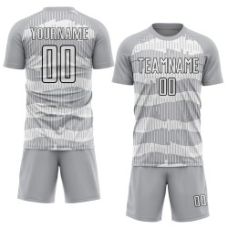 Camiseta de fútbol personalizada de sublimación, color blanco y negro, con rayas grises