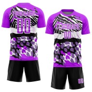 Camiseta de fútbol con estampado morado, blanco y negro, personalizada, sublimación