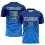 Uniforme de fútbol personalizado por sublimación, camiseta azul real y dorada. Uniforme de fútbol personalizado por sublimación, camiseta azul real y dorada.