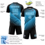 Camiseta de fútbol personalizada azul-blanca de línea de sublimación negra, uniforme Sky
