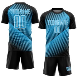 Camiseta de fútbol personalizada azul-blanca de línea de sublimación negra, uniforme Sky