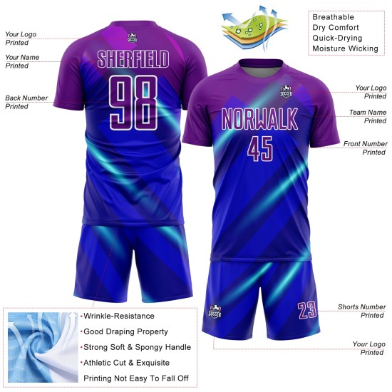 Uniforme personalizado de sublimación de fútbol morado y blanco de Jersey Lines Royal