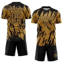 Camiseta de fútbol antigua personalizada con sublimación dorada, color negro Camiseta de fútbol antigua personalizada con sublimación dorada, color negro