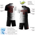 Camiseta de fútbol negra con degradado de sublimación blanco y rojo, uniforme personalizado