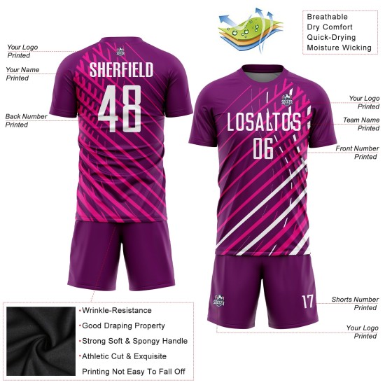 Uniforme personalizado de fútbol rosa sublimado blanco-carmesí