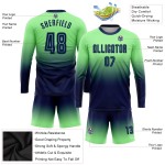 Camiseta de fútbol verde de moda personalizada con sublimación, manga larga, color azul marino degradado