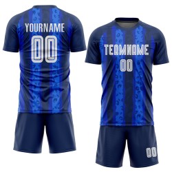 Camiseta de fútbol de visitante blanca-real (sublimación, uniforme azul marino) personalizada