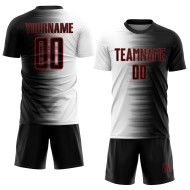 Camiseta de fútbol negra con degradado de sublimación blanco y rojo, uniforme personalizado