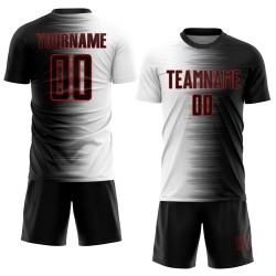 Camiseta de fútbol negra con degradado de sublimación blanco y rojo, uniforme personalizado