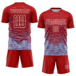 Camiseta de fútbol personalizada por sublimación, uniforme de línea ligera azul y blanca, color rojo