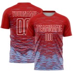Camiseta de fútbol personalizada por sublimación, uniforme de línea ligera azul y blanca, color rojo