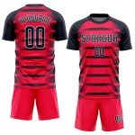 Camiseta de fútbol personalizada por sublimación, color rojo, azul marino y blanco