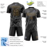 Uniforme de fútbol personalizado dorado con sublimación, arte abstracto, gris-negro antiguo grunge