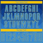 Uniforme de fútbol personalizado por sublimación, camiseta azul real y dorada. Uniforme de fútbol personalizado por sublimación, camiseta azul real y dorada.