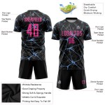 Camiseta de uniforme de fútbol negra sublimada rosa-azul claro personalizada