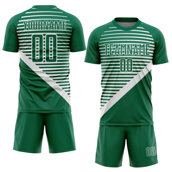 Camiseta de sublimación blanca a rayas personalizada Kelly Uniforme de fútbol verde
