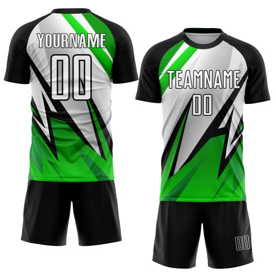 Uniforme de fútbol negro personalizado, camiseta blanca y verde Aurora sublimada