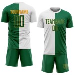 Uniforme de sublimación, camiseta blanca de fútbol dividida, personalizada, moda Kelly verde-dorado