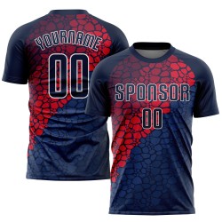 Camiseta de fútbol personalizada por sublimación, uniforme azul marino, azul marino y rojo