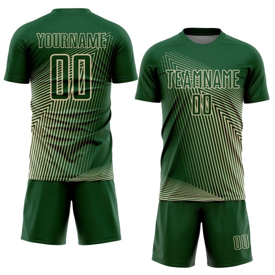 Camiseta de fútbol personalizada con líneas verdes y crema por sublimación Camiseta de fútbol personalizada con líneas verdes y crema por sublimación