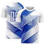 Camiseta de fútbol personalizada Blue Line Thunder Sublimación Uniforme Blanco