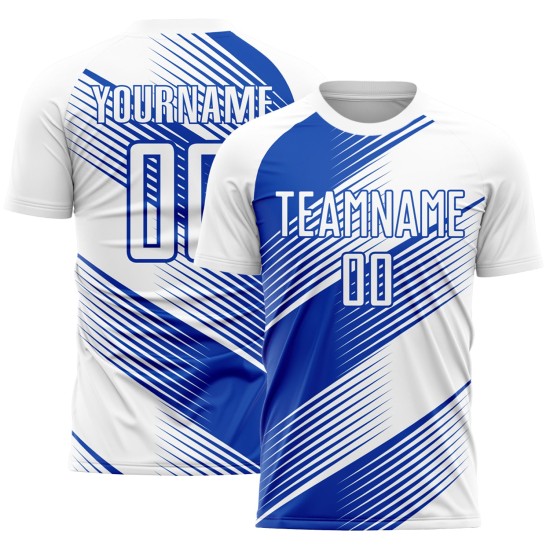 Camiseta de fútbol personalizada Blue Line Thunder Sublimación Uniforme Blanco