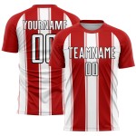 Camiseta de fútbol personalizada de línea roja, blanco y negro, sublimación