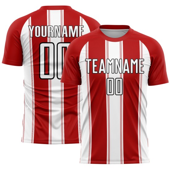 Camiseta de fútbol personalizada de línea roja, blanco y negro, sublimación