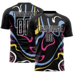 Camiseta de fútbol blanca con fluidos, uniforme, sublimación, formas, negra, personalizada Camiseta de fútbol blanca con fluidos, uniforme, sublimación, formas, negra, personalizada