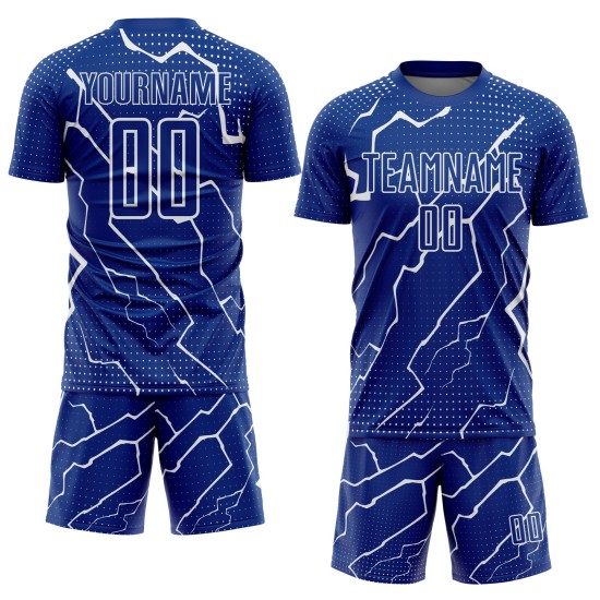 Camiseta personalizada de fútbol Royal Lightning, uniforme blanco de sublimación