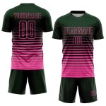 Uniforme de fútbol personalizado con sublimación de moda de camiseta de rayas verdes y rosas degradadas Uniforme de fútbol personalizado con sublimación de moda de camiseta de rayas verdes y rosas degradadas