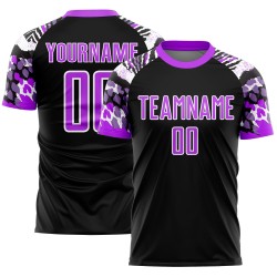 Camiseta de fútbol personalizada con estampado de animales, color morado y blanco, sublimación, color negro