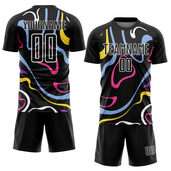 Camiseta de fútbol blanca con fluidos, uniforme, sublimación, formas, negra, personalizada Camiseta de fútbol blanca con fluidos, uniforme, sublimación, formas, negra, personalizada