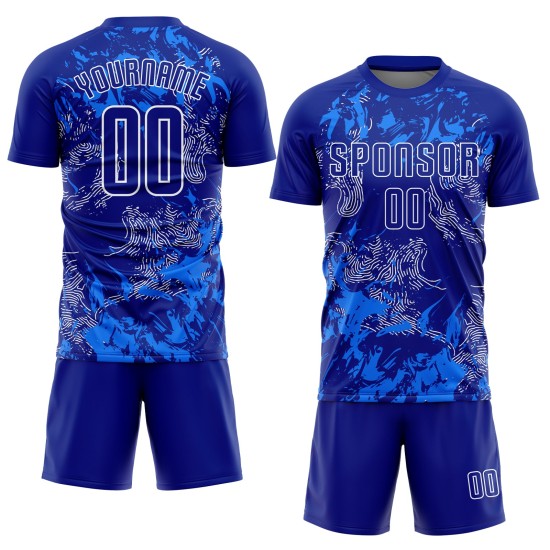 Uniforme de fútbol de sublimación personalizado, camiseta Royal Royal-White