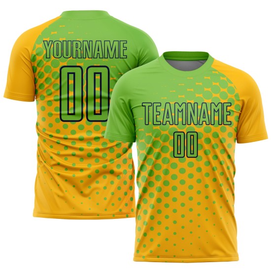 Camiseta de fútbol personalizada de sublimación en verde azulado y dorado neón