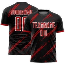 Uniforme de fútbol sublimado personalizado, camiseta negra, roja y blanca