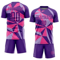 Uniforme de fútbol rosa con patrón personalizado, camiseta geométrica de sublimación morada