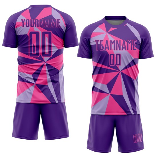 Uniforme de fútbol rosa con patrón personalizado, camiseta geométrica de sublimación morada