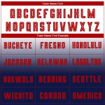 Camiseta de fútbol personalizada blanca con sublimación desvanecida, manga larga, color rojo y azul marino