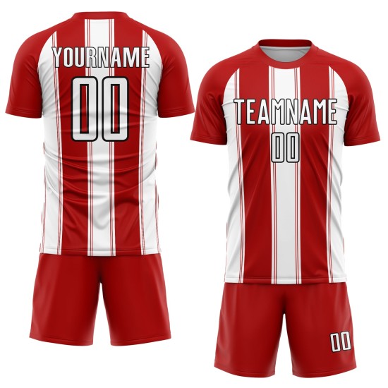 Camiseta de fútbol personalizada de línea roja, blanco y negro, sublimación