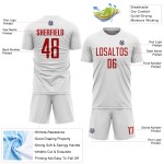 Camiseta de fútbol personalizada de sublimación, uniforme rojo y blanco