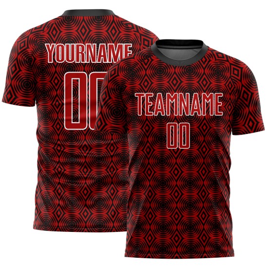 Camiseta de fútbol con diseño geométrico, color blanco y negro, personalizada, sublimación, roja Camiseta de fútbol con diseño geométrico, color blanco y negro, personalizada, sublimación, roja