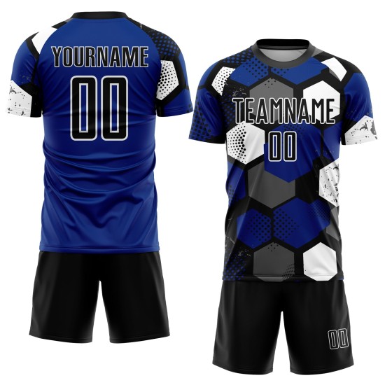 Uniforme de fútbol personalizado de sublimación, camiseta negra y blanca