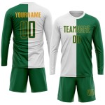 Uniforme de sublimación, camiseta blanca de fútbol dividida, personalizada, moda Kelly verde-dorado