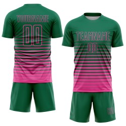 Camiseta de fútbol personalizada Kelly con sublimación, de rayas verdes y rosas, de moda