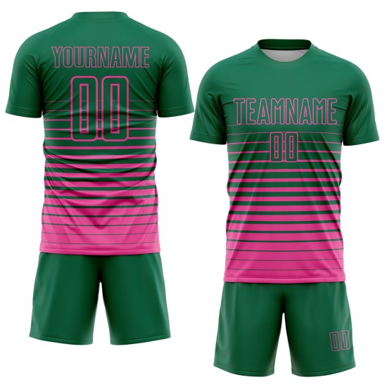 Camiseta de fútbol personalizada Kelly con sublimación, de rayas verdes y rosas, de moda