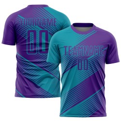 Camiseta de fútbol personalizada por sublimación en color verde azulado y morado